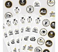 Graduation Stickers Decorations - 120Pcs Class of 2025 Stickers Self-Adhesive Black and Gold Congrats Grad Labels Graduation Party Supplies for Envelope Seals Gifts Wrap Invitation Cards Scrapbook