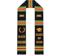 Graduation Stole 2026 - Kente Graduation Stole for Black Women Men, African Graduation Sash with Crown Design, Black, suit for most people