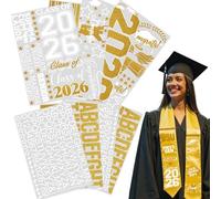 Graduation Stole Sash Class of 2026 Decorations DIY Customize Graduation Stole Graduation Sash Personalized Iron-On Decals Heat Transfer Vinyl HTV Cutouts Set, White Gold