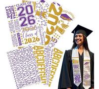 Graduation Stole Sash Class of 2026 Decorations DIY Customize Graduation Stole Graduation Sash Personalized Iron-On Decals Heat Transfer Vinyl HTV Cutouts Set, Purple Gold