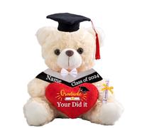 Graduation Teddy Bear 2025, Personalised Graduation Gifts for Him/Her with Text, Graduation Bear with Heart and Bow as Kindergarten College Graduation Gift for Girls/Boy Graduation Day (8 IN-Text)