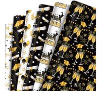 Graduation Wrapping Paper Set - 12 Sheets Graduation Gift Wrapping Paper Design Black, White & Gold Star Gift Wrap for Grad Party, DIY Crafts Holiday DIY Crafts 20'' x 27'', Folded Flat, Non-Roll