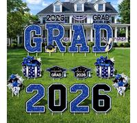 Graduation Yard Signs Class of 2026 - Congrats Grad Outdoor Lawn Decorations, Large Black & Blue Graduation Party Yard Sign Set, Waterproof Graduation Decor for High School & College