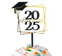 Graduation Year 2025 Topper for Cupcakes, Black and Gold Cupcake Topper for Graduation 2025, Acrylic Appetizer Skewers Photo Box Accessories for Home College Nursery Children and School