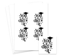 Graduation You Did It Square Stickers - 95mm Paper Stickers for Graduation Gifts, Cards, Scrapbooks - Pack of 4 on A4 Sheet