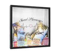 GraduationMall 11.5x11.5 Archive Box Frame,Travel Memory Box with Red Heart Design,Shadow Box with Slot for Tickets Keepsake Box Black