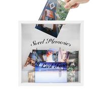GraduationMall 11.5x11.5 Archive Box Frame,Travel Memory Box with Red Heart Design,Shadow Box with Slot for Tickets Keepsake Box White