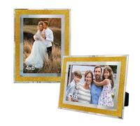 GraduationMall 2 Pack 4x6 Glass Photo Frames Crystal Glitter Picture Frames 6x4 for Wedding Office Home Decoration-Gold