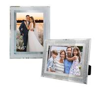 GraduationMall 2 Pack 4x6 Glass Photo Frames Crystal Glitter Picture Frames 6x4 for Wedding Office Home Decoration-Sliver