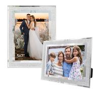 GraduationMall 2 Pack 5x7 Glass Photo Frames Crystal Glitter Picture Frames 7x5 for Wedding Office Home Decoration-Sliver