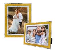 GraduationMall 2 Pack 5x7 Glass Photo Frames Crystal Glitter Picture Frames 7x5 for Wedding Office Home Decoration-Gold