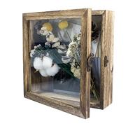 GraduationMall 8"x8"(20x20cm) Wood Shadow Box Frame Door Display Case with Linen Back,Wedding Memorabilia Bouquet Medals Photos Memory Box for Keepsakes