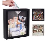 GraduationMall 8x8 Shadow Box Frame with Slot,Wine Cork Ticket Stub Shells Memory Box,Top Loading Display Case Memento Keepsake Storage Box Black