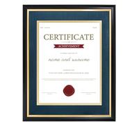 GraduationMall A4/11x14 Certificate Frame with Mount Solid Wood Picture Frame Diploma Holder Photo Frames for Wall Tabletop Display Navy
