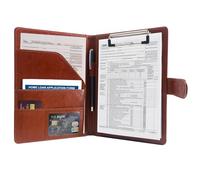 GraduationMall A5 Conference Folder Travel Portfolio with Clipboard Magnetic Clasp PU Leather Portable Document Organizer Brown