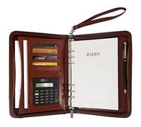 GraduationMall A5 Zipped Conference Folder with Ring Binder,Business Travel Portfolio Folder with Refillable Pages, Portable Work Organizer Brown