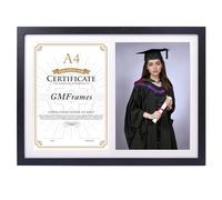 GraduationMall Black Graduation Frame A4 Certificate and 8x10 Photo Dual A4 Picture Frame Document Frame with White Mount