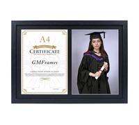 GraduationMall Black Graduation Frame A4 Certificate and 8x10 Photo Dual A4 Picture Frame Document Frame with Black Mount