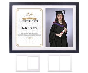 GraduationMall Black Graduation Frame A4 Certificate and 8x10 Photo Dual A4 Picture Frame Document Frame with White Mount