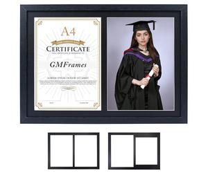 GraduationMall Black Graduation Frame A4 Certificate and 8x10 Photo Dual A4 Picture Frame Document Frame with Black Mount