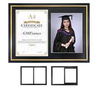 GraduationMall Black Wood Graduation Frame A4 Certificate and 8x10 Photo Dual A4 Picture Frame Document Frame with Black Mount