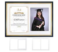 GraduationMall Black Wood Graduation Frame A4 Certificate and 8x10 Photo Dual A4 Picture Frame Document Frame with White Mount