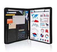 GraduationMall Business Zipped Portfolio A4 Clipboard Conference Folder PU Leather Interview Resume Legal Document Organizer Black