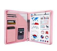 GraduationMall Business Zipped Portfolio A4 Clipboard Conference Folder PU Leather Interview Resume Legal Document Organizer Pink