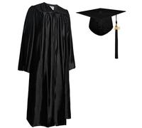 GraduationMall Unisex Shiny Graduation Cap and Gown for Adults with 2025 Year Charm University Bachelor High School Black XL