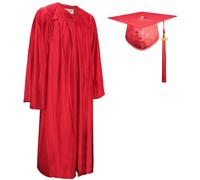 GraduationMall Unisex Shiny Graduation Cap and Gown for Adults with 2025 Year Charm University Bachelor High School Red XL