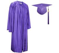 GraduationMall Unisex Shiny Graduation Cap and Gown for Adults with 2025 Year Charm University Bachelor High School Purple XL