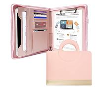 GraduationMall Zipped Conference Clipboard Folder A4 Portfolio with Magnetic Handle Storage Business Padfolio Organizer Notepad Folder Pink