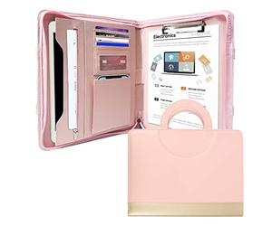 GraduationMall Zipped Conference Clipboard Folder A4 Portfolio with Magnetic Handle Storage Business Padfolio Organizer Notepad Folder Pink