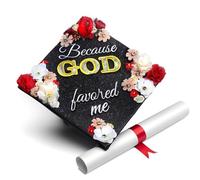 GradWYSE Handmade Graduation Cap Topper Graduation Gifts Graduation Cap Decorations, Because God Favored Me Black