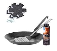 GRÄWE Iron Pan Starter Set Diameter 28 cm Includes Spatula, Pan Protector and Burning and Care Oil