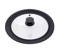GRÄWE Universal lid for pans and pots, diameter 24-28 cm, lid made of tempered glass with silicone rim, dishwasher safe, black