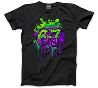 Graffiti 67 Top for Kids - 67 6-7 Bright Neon Paint Green Purple Slogan T-Shirt - Six Seven Graphic Tee Internet Meme Fun Number Day Tshirt - 5-6 Years Black