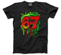 Graffiti 67 Top for Kids - 67 6-7 Bright Neon Paint Green Red Slogan T-Shirt - Six Seven Graphic Tee Internet Meme Fun Number Day Tshirt - 12-13 Years Black