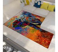 Graffiti Abstract Animal Area Rug 90x150cm Modern Colourful Elephant Short Pile Soft Faux Wool Living Room Rug Washable Indoor Rugs Non Slip Orange Red Savannah Floor Carpet for Office Kitchen Decor