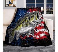 Graffiti Abstract Fish American Flag Print Blankets, Colorful Throws for Sofas Bed Settee Xmas Decorations Fleece Blanket Soft Warm Cosy Christmas Throw Fluffy Bed Throw - 180×200 cm