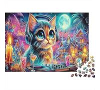 Graffiti Arch 1000 Pieces Classic Jigsaw Puzzle Sturdy Cardboard for Adults Kids 8-12 Cat DJ Party Art Home Decor Wall Art Indoor Leisure Mind Challenge Puzzle 70x50cm/1000pcs