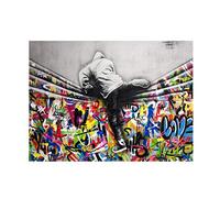 Graffiti Art Behind The Curtain Street Art Canvas Painting Posters and Print Wall Art Pictures for Home Decor 70x100cm Frameless