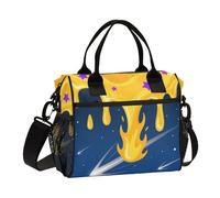 Graffiti Art Blue Yellow Fire Lunch Box for Men Reusable Teacher Lunch Bag with Shoulder Strap Teachers Camping M