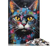 Graffiti Art Cat Wooden Jigsaw Puzzles for Adults 1000 Pieces,Jigsaw Puzzle for Adult Family Games Jigsaws Wall Decoration 1000pcs (75x50cm)