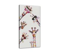 Graffiti Art Colorful Animal Poster Giraffe Family Wearing Glasses Wall Decor Funny Animals Cartoons Painting HD Picture Print on Canvas for Bedroom Kids Nursery Room Decor (8"x16" (20x40cm))