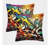 Graffiti Art Cushion Cover Pack of 2 Soft with Invisible Zipper Graffiti Style Cushion Covers,Pillow Covers Decorations of Life for Sofa, Outdoor Garden, Bed, Couch,Car 50x50cm