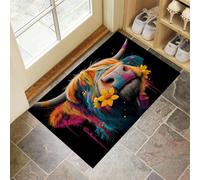 Graffiti Art Door Mats Indoor, Machine Washable Soft Doormats, Dirt Trapper Door Mat, Highland Cow Flowers Entrance Rug, Non-slip Floor Mats For Inside, Front Back Doors, Pets and Dogs (80 x 120 cm)