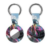Graffiti Art Racing Car Compatible with Airtag Locator Silicone Protective Case with Keychain 1PCS