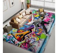 Graffiti Art Street Dancer Luxury Soft Rug 71x94 inch, Machine Washable, Water Resistant Vintage Area Rug, Colorful Non-Slip Short Pile Carpet for Bedroom, Living Room, Dining Room, Kitchen