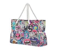 Graffiti Art Trend Play Stickers Large Capacity Large Tote Bag with Side Pocketes Carry On Bags for Pool Gym Grocery Travel
